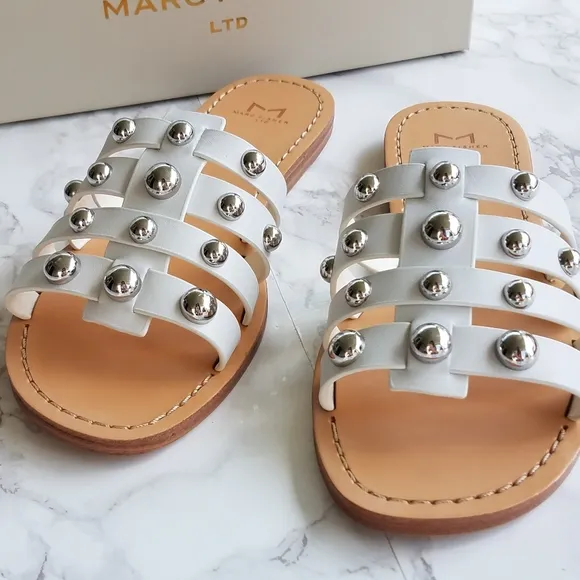 Marc Fisher White Leather Pava Slide Sandals Size 8M