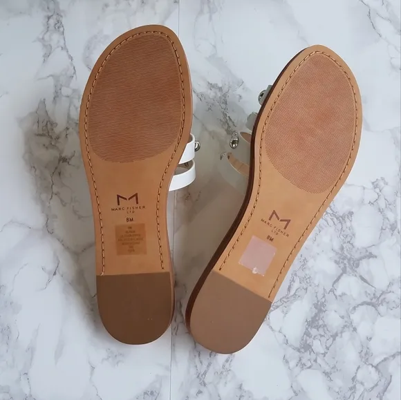 Marc Fisher White Leather Pava Slide Sandals Size 8M