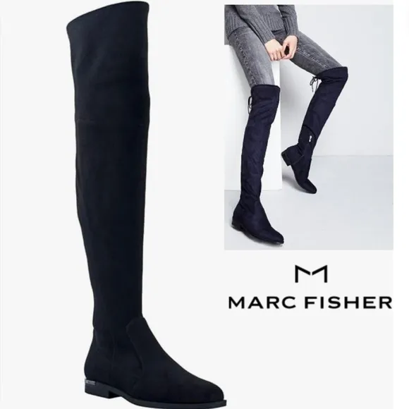Marc Fisher Womans Renn Faux Suede Tall Over-The-Knee Boots low Heel Round Toe 8
