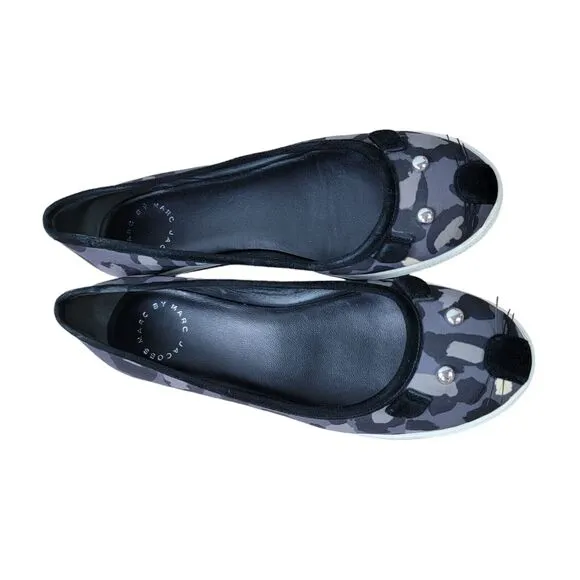 Marc Jacobs Camo Neutral Black White Gray Mouse Animal Whisker Flats Size 6