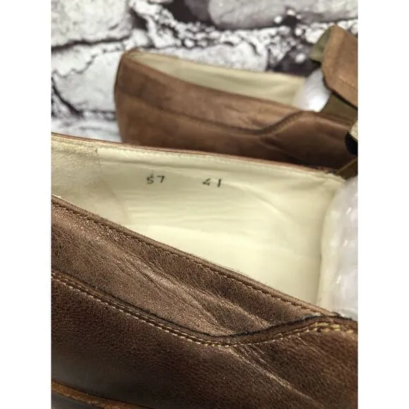 Marco Delli Brown Shimmer Leather Square Toe Loafers Dress Shoes Men Sz 41EU/8US