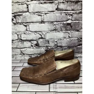 Marco Delli Brown Shimmer Leather Square Toe Loafers Dress Shoes Men Sz 41EU/8US