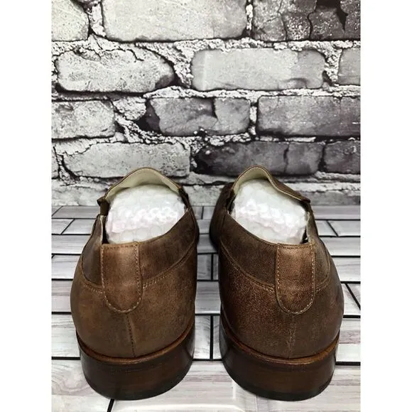 Marco Delli Brown Shimmer Leather Square Toe Loafers Dress Shoes Men Sz 41EU/8US