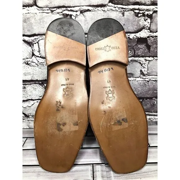 Marco Delli Brown Shimmer Leather Square Toe Loafers Dress Shoes Men Sz 41EU/8US