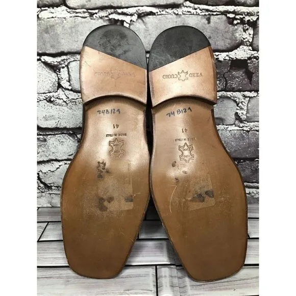 Marco Delli Brown Shimmer Leather Square Toe Loafers Dress Shoes Men Sz 41EU/8US