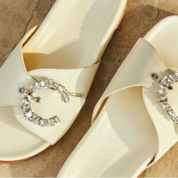 Marion Parke, Cara Crystal Buckle Slide Sandals, 38