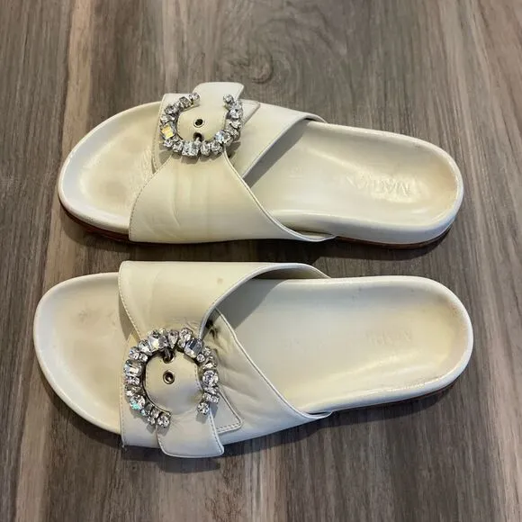 Marion Parke, Cara Crystal Buckle Slide Sandals, 38