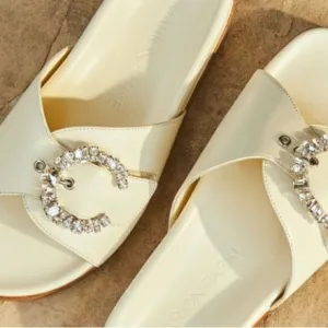 Marion Parke, Cara Crystal Buckle Slide Sandals, 38