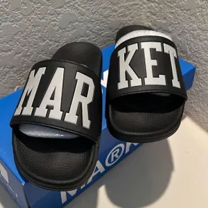 Market Men's Size 7 Women's Size 8.5 Standard Slide Sandals Black White New
