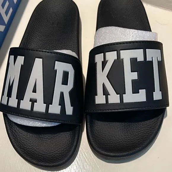Market Men's Size 7 Women's Size 8.5 Standard Slide Sandals Black White New