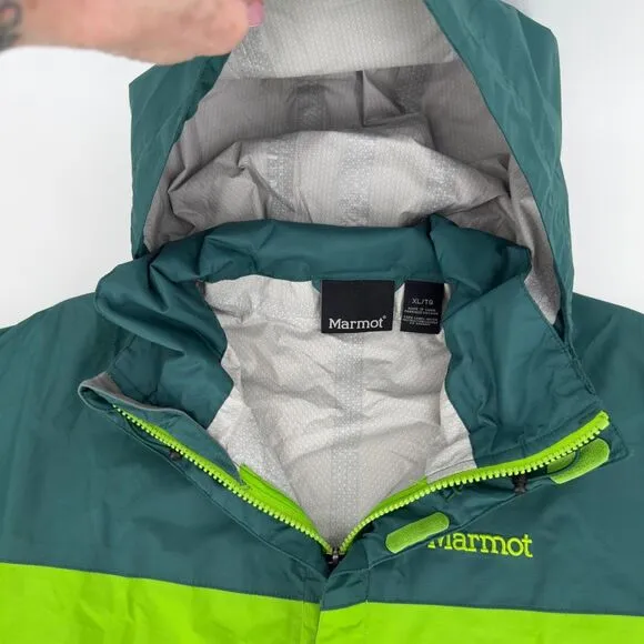 Marmot XL Lime Dark Green Rain Jacket Waterproof Hooded Outdoor Hiking Gorpcore