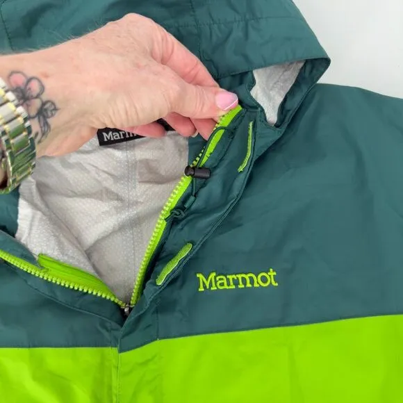 Marmot XL Lime Dark Green Rain Jacket Waterproof Hooded Outdoor Hiking Gorpcore