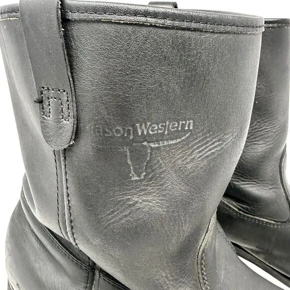 Mason Western Men's Leather Black Cowboy Work Boots Vibram Soles Size 16D