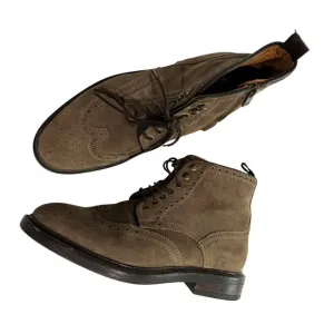 Massimo Dutti Brogue Lace Up Ankle Boots in Taupe