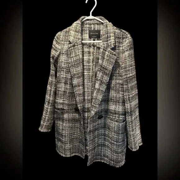 Massimo Dutti Wool Blend Textured Weave Blazer | Gray &amp; Tan | Size 10