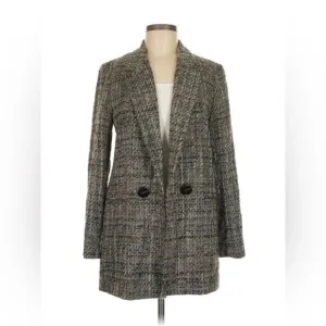 Massimo Dutti Wool Blend Textured Weave Blazer | Gray &amp; Tan | Size 10