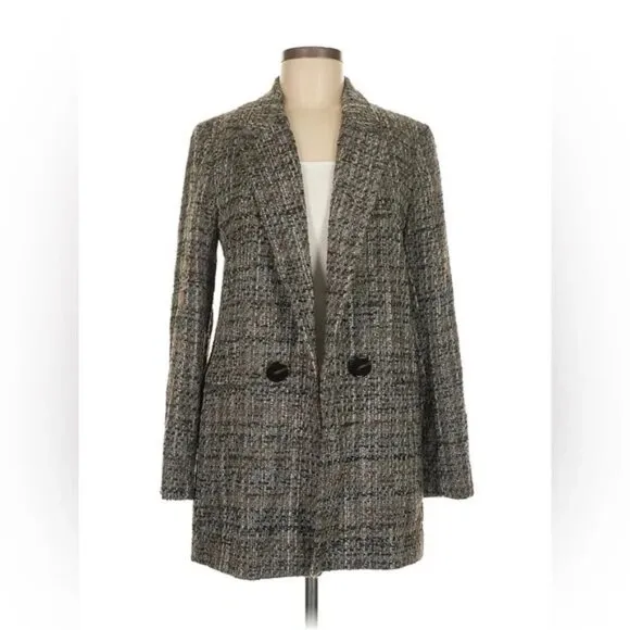 Massimo Dutti Wool Blend Textured Weave Blazer | Gray &amp; Tan | Size 10