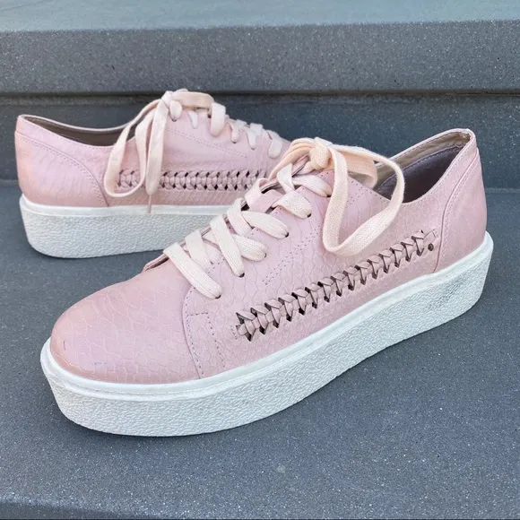 Matisse Leather Sneakers loafers low top Shoes Womens lace up pink 10 white NEW