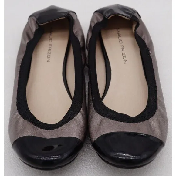 Maud Frizon Paris Black Metallic Mesh Cap Toe Bow Ballet Flats Size 37/7 US