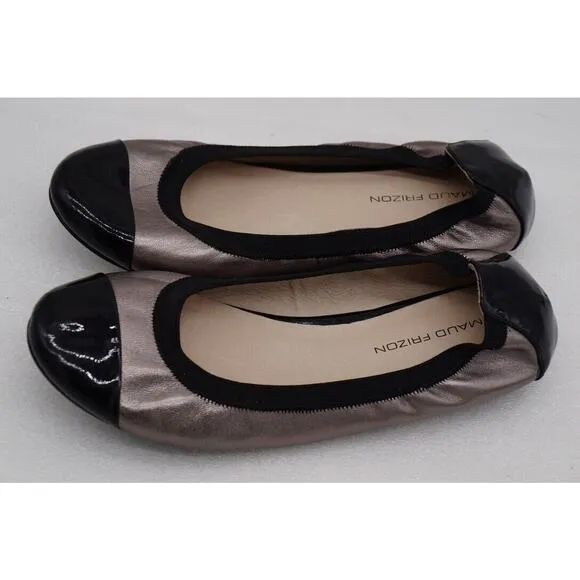 Maud Frizon Paris Black Metallic Mesh Cap Toe Bow Ballet Flats Size 37/7 US