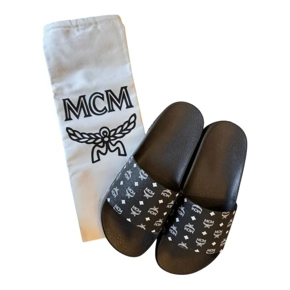 MCM Women's Black Slide Sandals