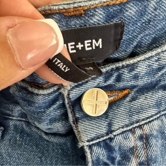 ME EM Distressed Mid-Waist Baggy Crop Jean Women's Blue Wide-Leg Jeans Size 29