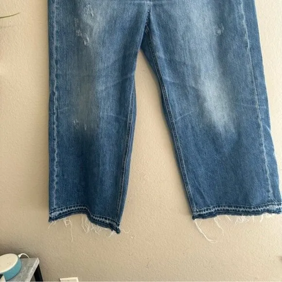 ME EM Distressed Mid-Waist Baggy Crop Jean Women's Blue Wide-Leg Jeans Size 29