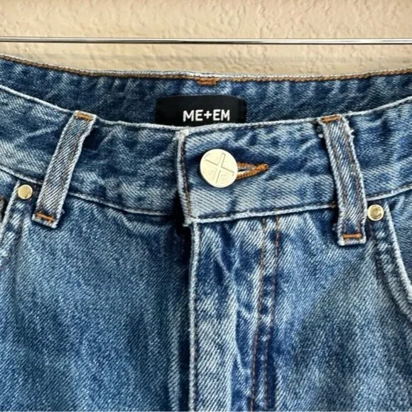 ME EM Distressed Mid-Waist Baggy Crop Jean Women's Blue Wide-Leg Jeans Size 29