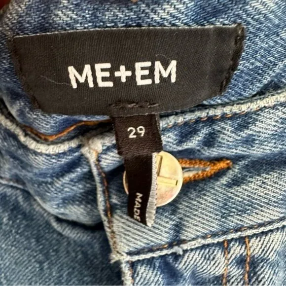 ME EM Distressed Mid-Waist Baggy Crop Jean Women's Blue Wide-Leg Jeans Size 29