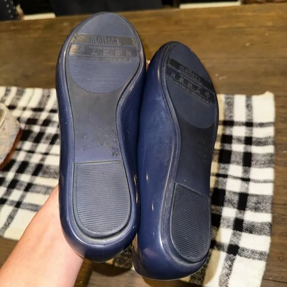 Melissa Navy and Pink Jelly Rounded Toe Slip On Flats Size 7 Bow Accent