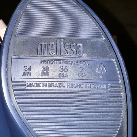 Melissa Navy and Pink Jelly Rounded Toe Slip On Flats Size 7 Bow Accent