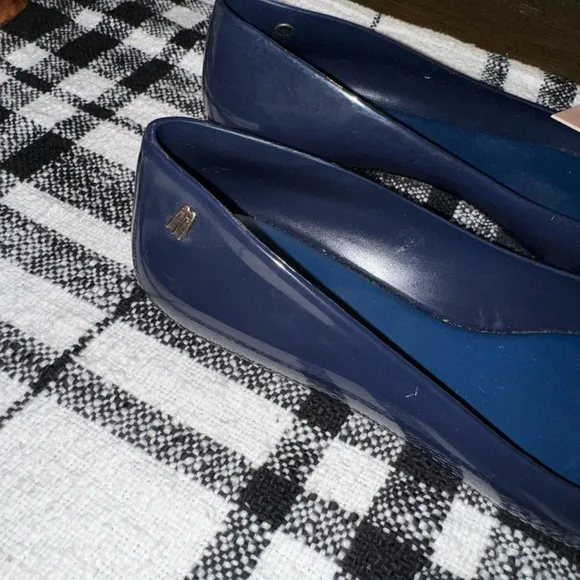 Melissa Navy and Pink Jelly Rounded Toe Slip On Flats Size 7 Bow Accent