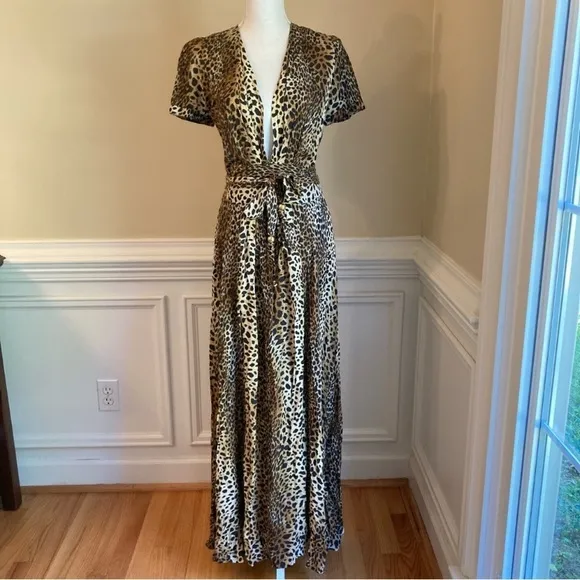 MELISSA ODABASH Lou Leopard Cheetah Animal Print Maxi Cover Dress NWT
