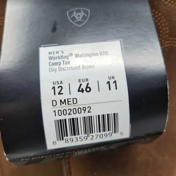 Men's 12 Ariat WorkHog Wellington H20 Comp Toe western work boots 10020092