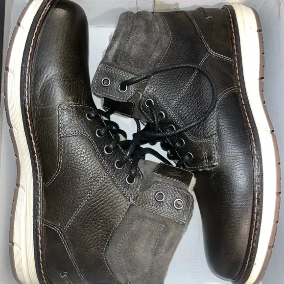 Mens brown leather boots with fleece 8.5