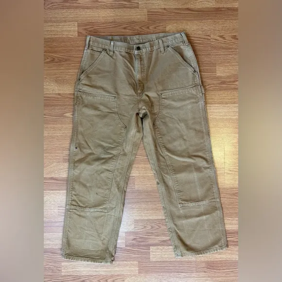 Men's Carhartt Brown Loose Fit Firm Duck Double-Front Utility Work Pant size 36