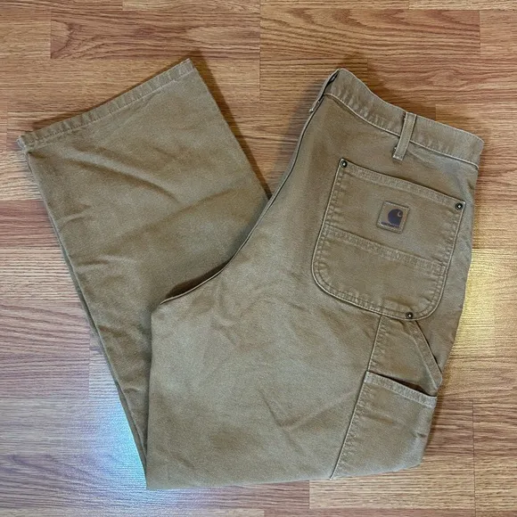 Men's Carhartt Brown Loose Fit Firm Duck Double-Front Utility Work Pant size 36