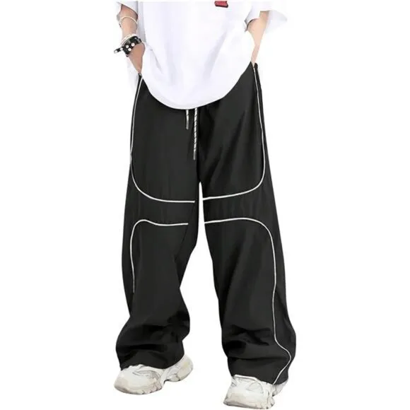 Men's Drawstring Waist Casual Pants Loose Fit Straight Leg Pants Baggy Joggers
