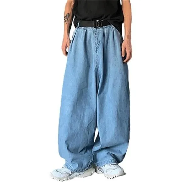 Men's Loose Fit Baggy Jeans Wide Leg Oversized Denim Pants, Light Blue