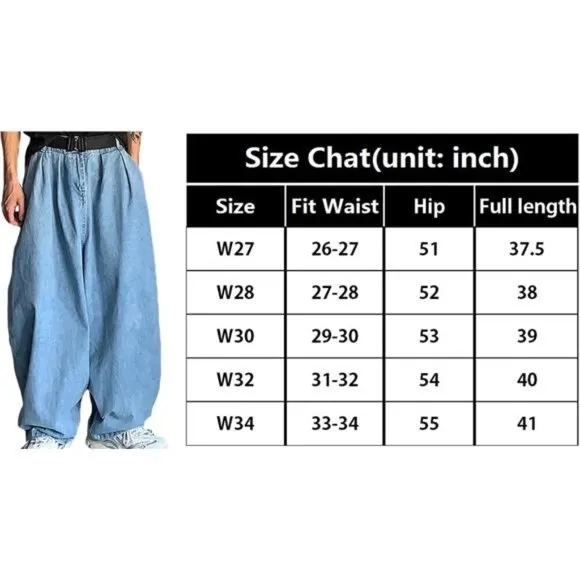 Men's Loose Fit Baggy Jeans Wide Leg Oversized Denim Pants, Light Blue