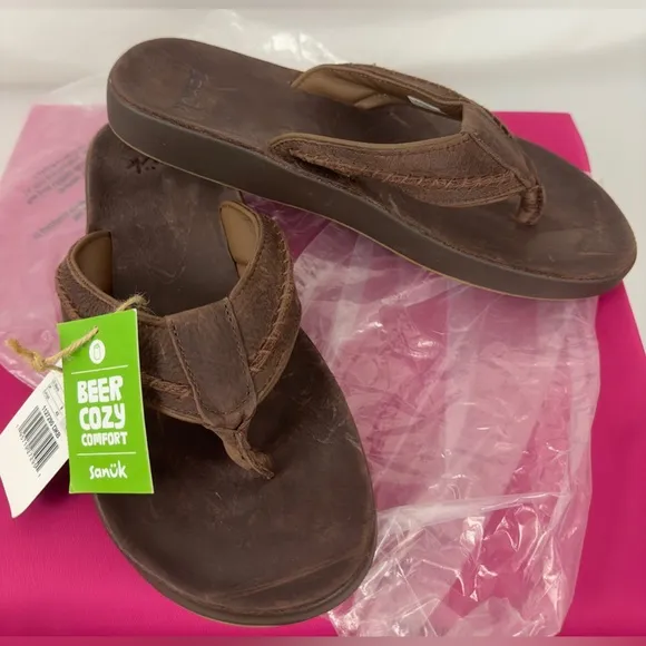 Men’s Sanuk Cosmic Yoga Mat LX Flip-Flops -Dark Brown Size 9 New with ta…