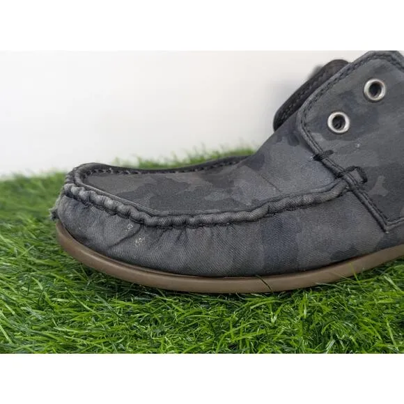 Mens USA 10M John Varvatos Camo Schooner Boat Shoes Boot Black Slip On Loafers