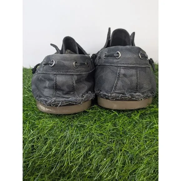 Mens USA 10M John Varvatos Camo Schooner Boat Shoes Boot Black Slip On Loafers