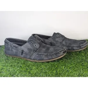 Mens USA 10M John Varvatos Camo Schooner Boat Shoes Boot Black Slip On Loafers