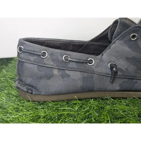 Mens USA 10M John Varvatos Camo Schooner Boat Shoes Boot Black Slip On Loafers