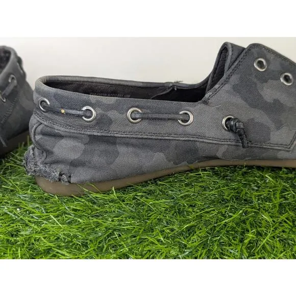 Mens USA 10M John Varvatos Camo Schooner Boat Shoes Boot Black Slip On Loafers