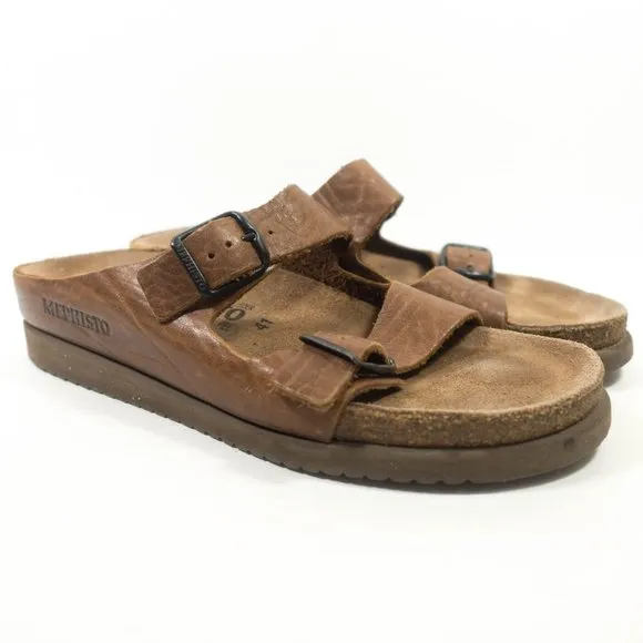 Mephisto Harmony Leather Slide Sandals - Women's Size 41 EU - Brown