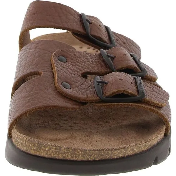 Mephisto Mens Brown Buckle Leather Slide Sandals New