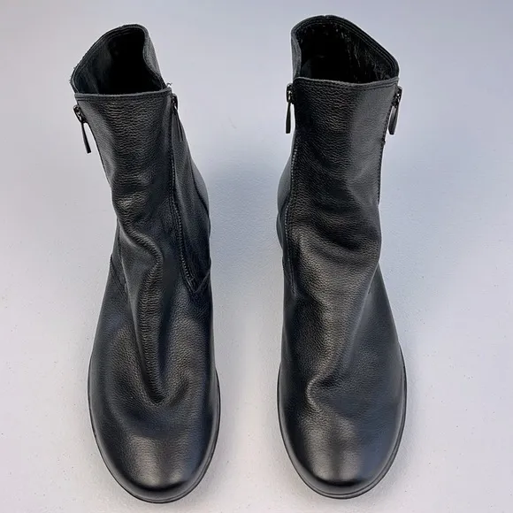 Mephisto Nessia Booties Black Leather Double Side Zip Wedge Shoe Ankle Boots 11