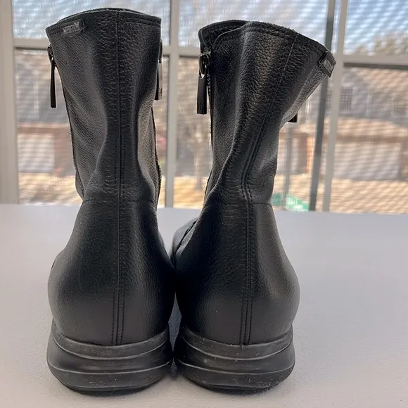 Mephisto Nessia Booties Black Leather Double Side Zip Wedge Shoe Ankle Boots 11